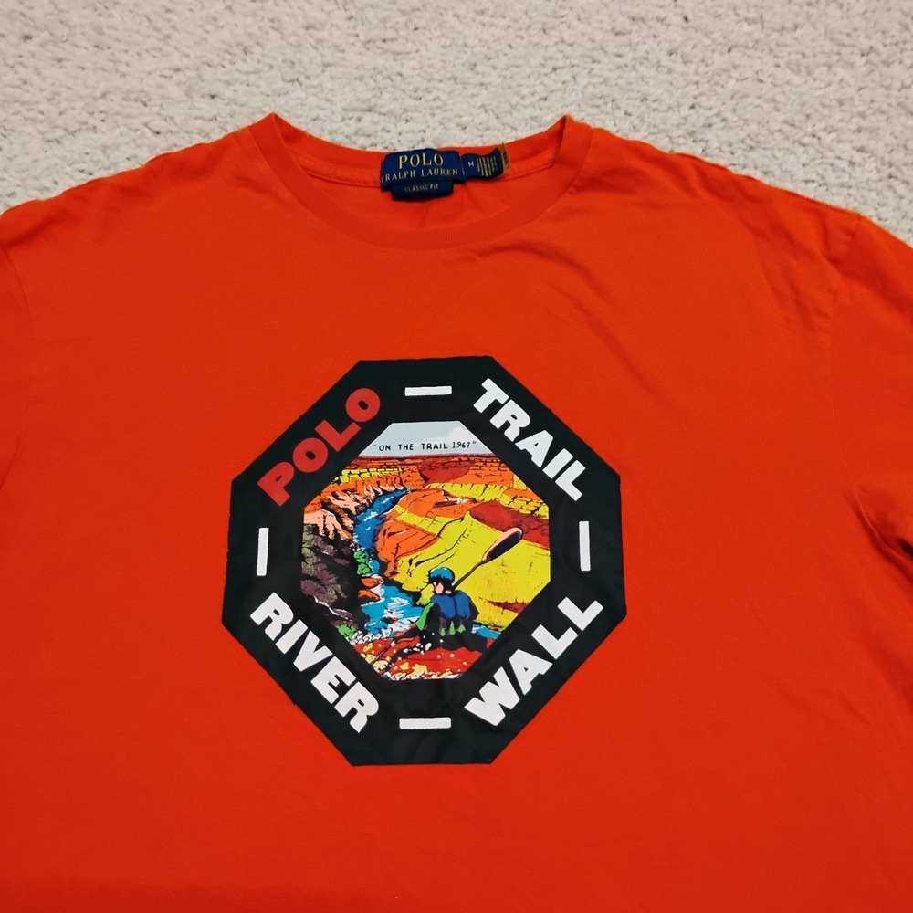 Polo Ralph Lauren Shirt Mens Medium Orange River Trail Hiking Classic Fit Logo